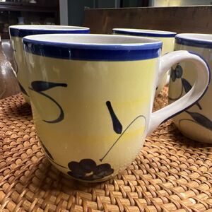 Vintage Mulberry Home Collection Yellow Blue Floral Mugs (set of 4)